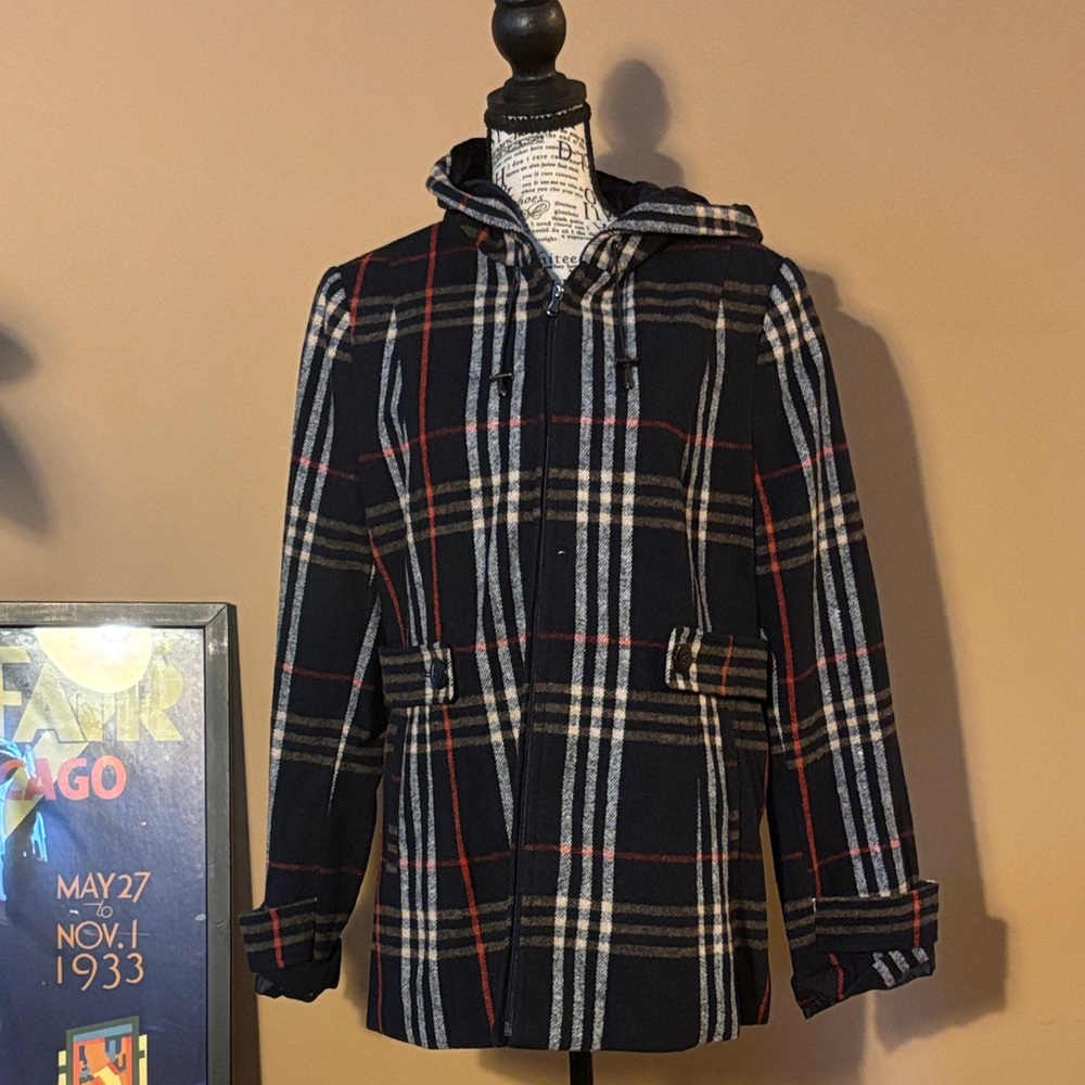 Covington Women's Plaid Pea Coat - Black, Red, Gray